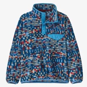 Patagonia Synchilla Fitz Roy Patchwork Lagom Blue Fleece Pullover Kid Size XL 14